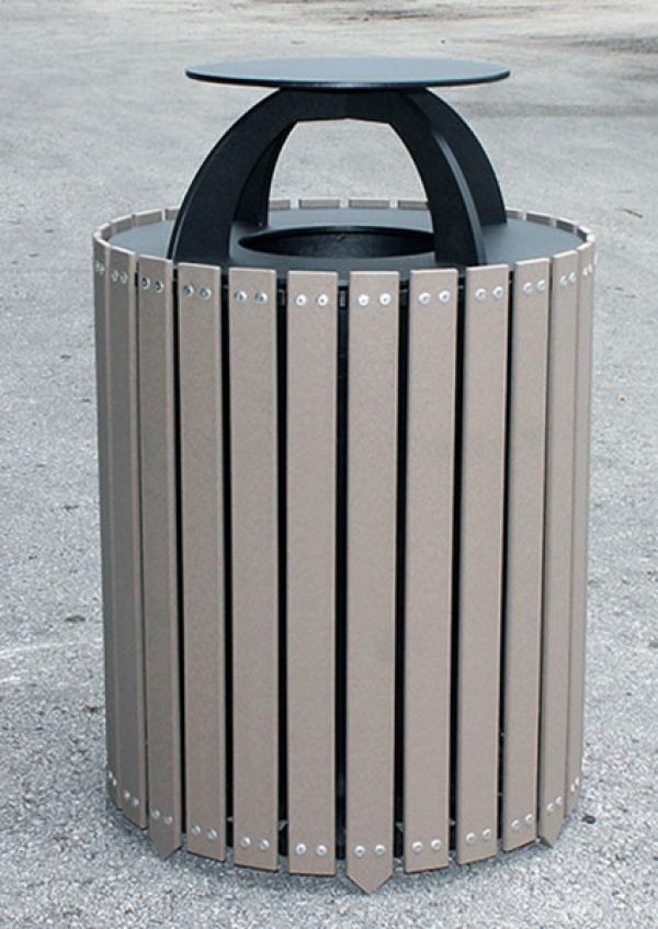 round outdoor waste receptacle