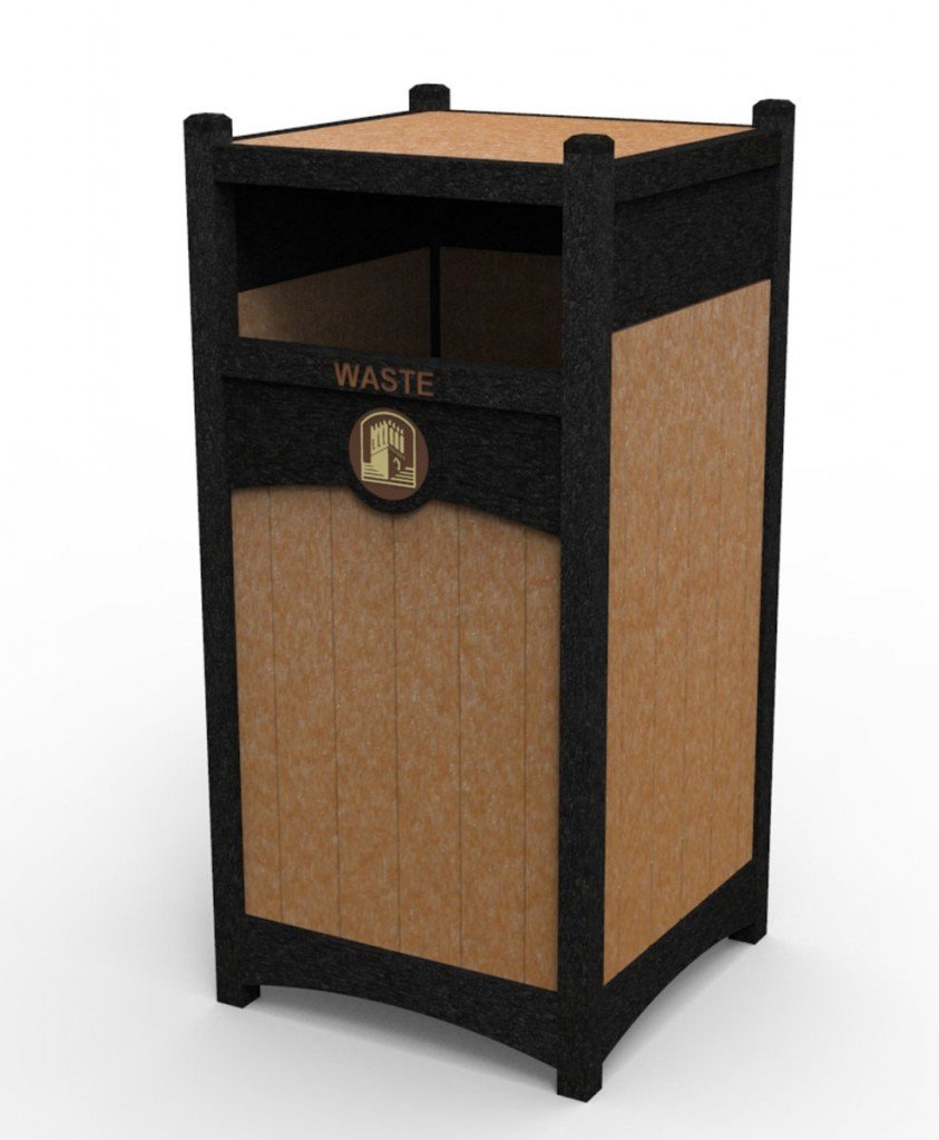 Recycled Plastic Trash Bin with Accent Panel & Optional Logo