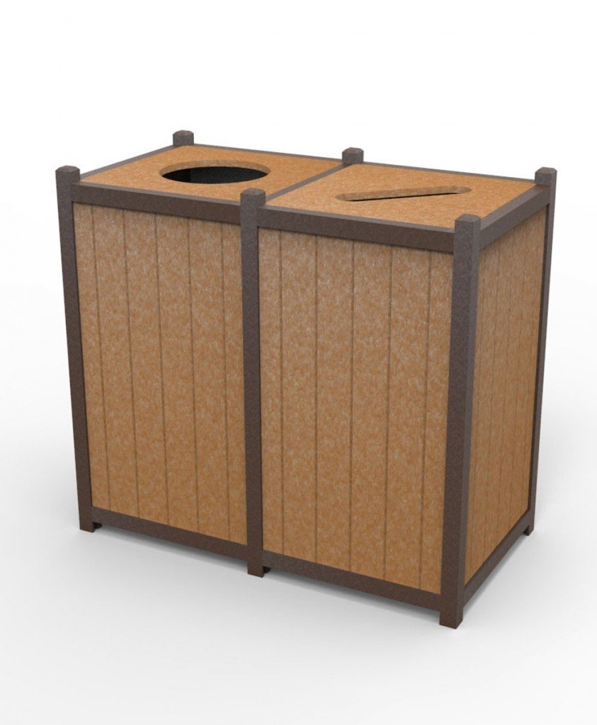 Recycled Plastic Trash Receptacles with Recycling Station